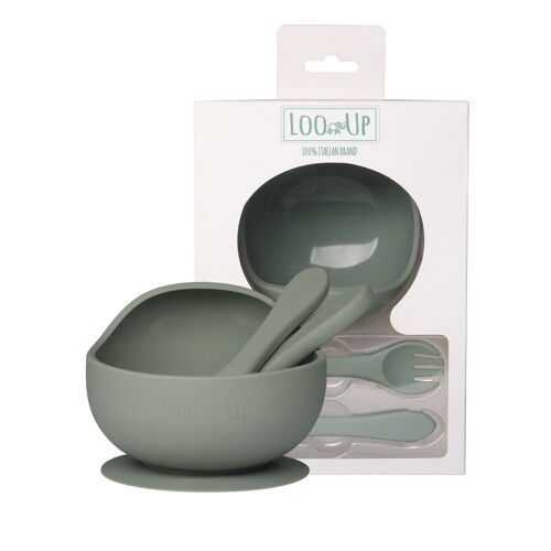 Set premier repas sauge pour enfant - bol et couverts -