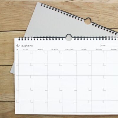 Agenda mensile DIN A4 | Calendario senza data | pianificazione mensile | Formato orizzontale del calendario | Agenda mensile senza data con rilegatura a spirale