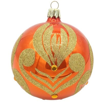 Glaskugel FARO orange goldglitter 8cm - Weihnachtsschmuck aus Glas