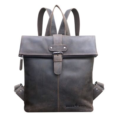 Sandy Small Backpack with Rolltop Girls Leather Backpack Women Modern - Brown