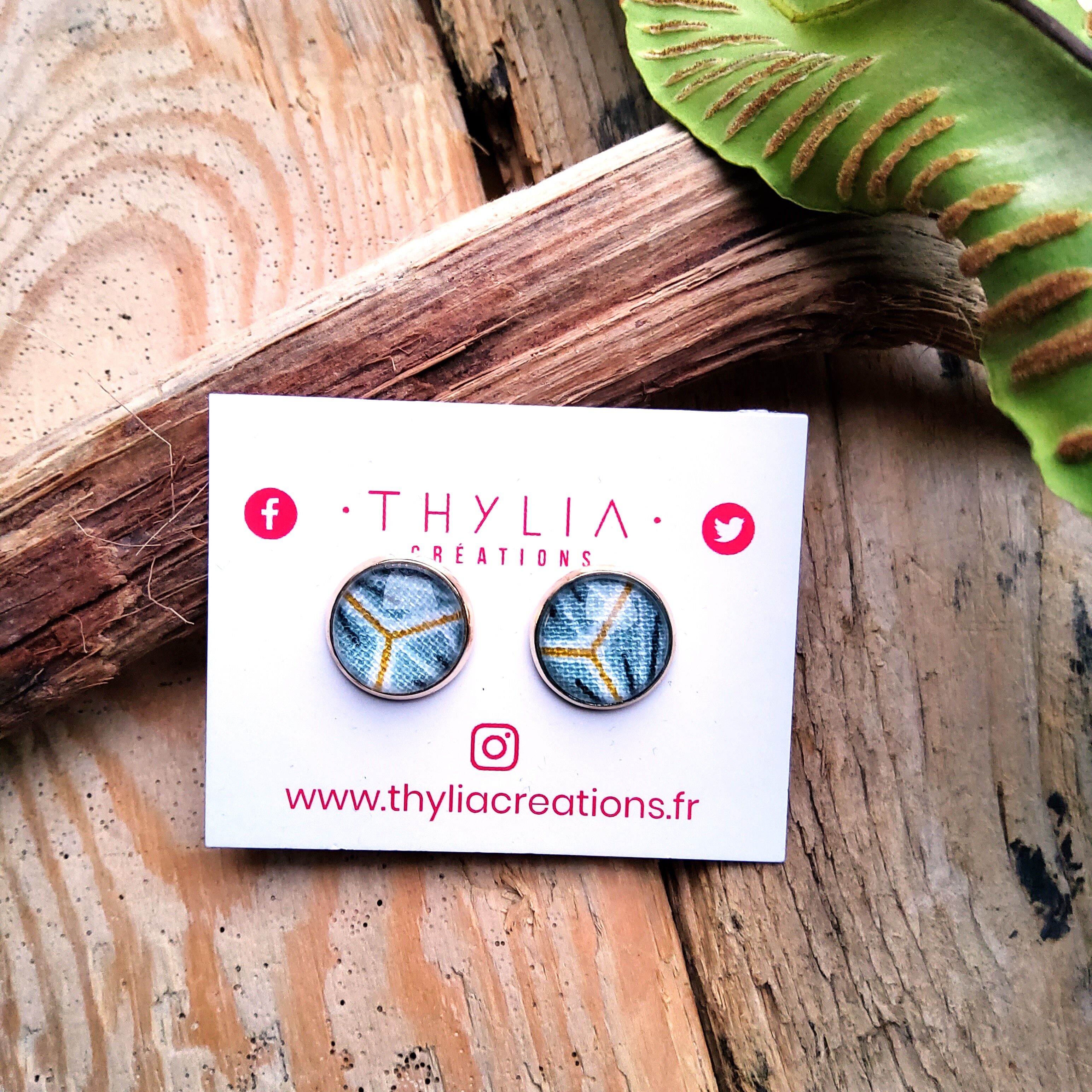 Pendientes chip Ryam grises, tela japonesa, metal “kc gold”