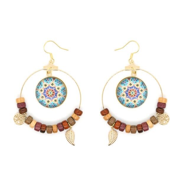 Luna gold mandala wooden earrings