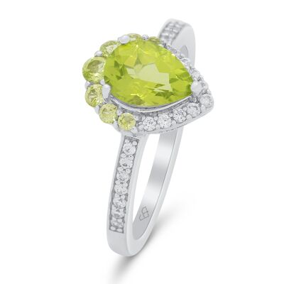 Fine Lady Ring with Authentic Green Peridot Stone in Sterling Silver, August Birthstone
