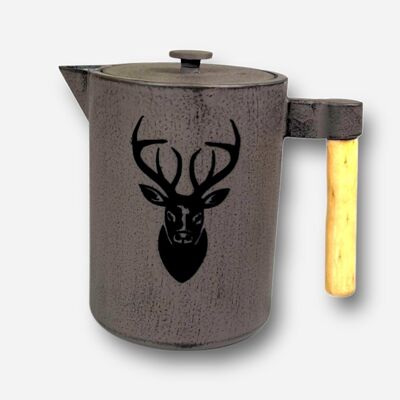 Kohi iron pot with deer, iron pot, coffee pot made of cast iron 1.2l, grey