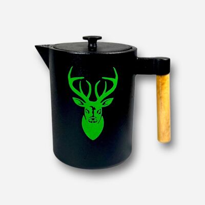 Kohi iron pot with deer, iron pot, coffee pot made of cast iron, 1.2l capacity, black