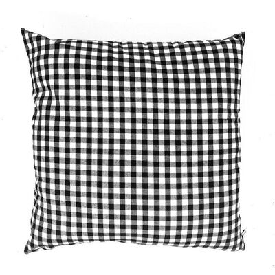 coussin durable avec carré Vichy + coussin intérieur - noir et blanc - 45x45cm - coton Oeko-tex - fait main au Népal