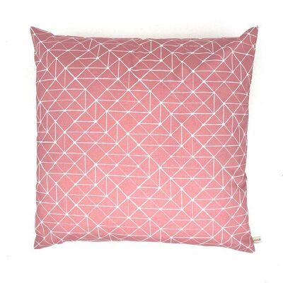 cuscino sostenibile con stampa geometrica + cuscino interno - rosa antico e bianco - 45x45 cm - cotone Oeko-tex - fatto a mano in Nepal