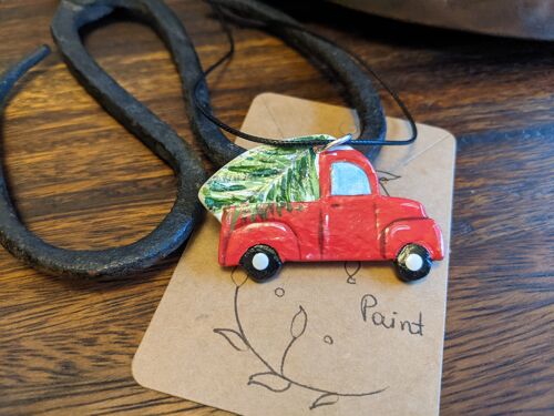 Red Christmas truck necklace