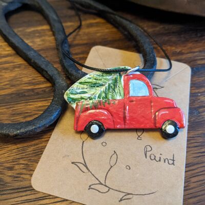 Red Christmas truck necklace