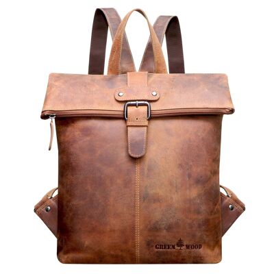 Sandy Small Backpack with Rolltop Girls Leather Backpack Women Modern - Camel