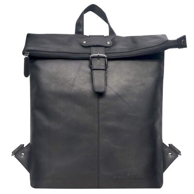 Sandy Leather Backpack Large Women Laptop Backpack 15.6 inch Men - Black