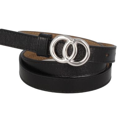 Cinturon Mujer Piel Vernice Arrugado Negro con plata