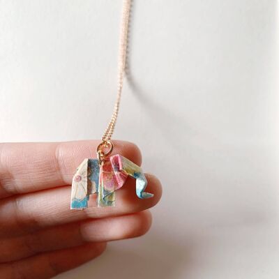 Turquoise Origami Elephant in Rose Gold Plated Silver Necklace