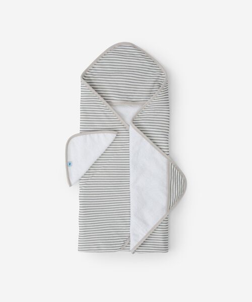 LU - Cotton Hooded Towel & Wash Cloth - Grey Stripe