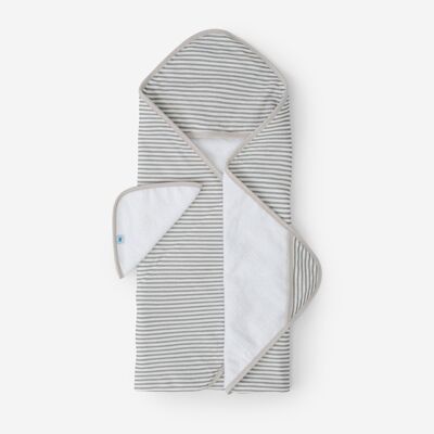 LU - Cotton Hooded Towel & Wash Cloth - Grey Stripe