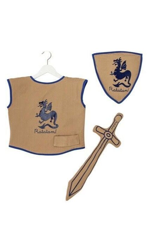 Déguisement kit chevalier beige et bleu roi en coton