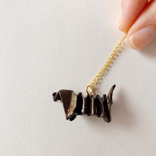 .Classic Origami Dog Silver Necklace. - Brown - Gold Plated Silver