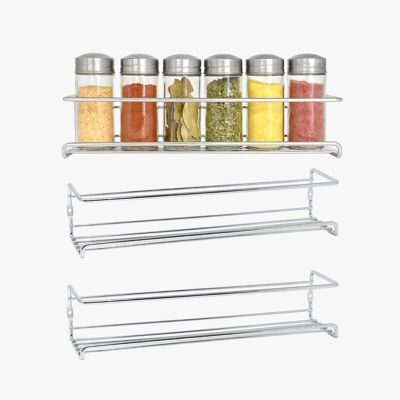 2 Tier Wall Mounted Spice Rack Organiser - Silver