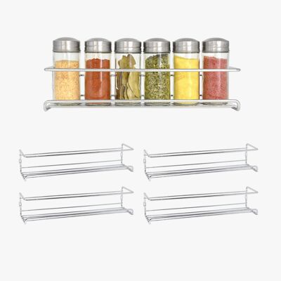 4 Tier Wall Mounted Spice Rack Organiser - Silver
