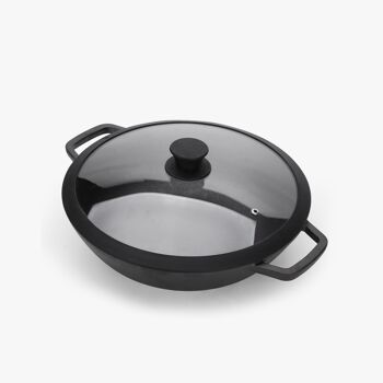 31cm Kadai Wok Fonte avec Couvercle - Noir 2