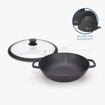 31cm Kadai Wok Fonte avec Couvercle - Noir 3