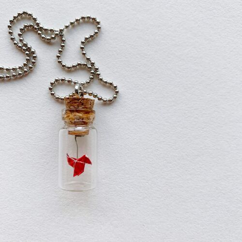 .Paper Bird Money Heist Bottle Necklace. - Silverish