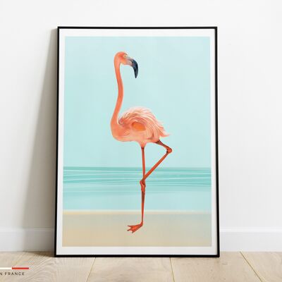 Affiche flamant rose vintage - Poster mural animaux