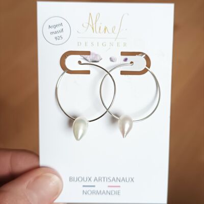 Fine Hoop Earrings In Silver And Natural Cultured Pearl