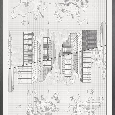 Hong Kong : the upside down - A3 (42 x 29,7 cm) - N° ../50, Black brushed aluminium