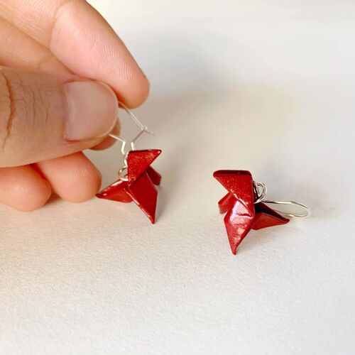 .Paper Bird Earrings. - Dark Red