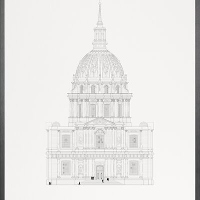 Dôme des Invalides (facade) - A3 (29,7 x 42 cm) - N° ../48, Black brushed aluminium