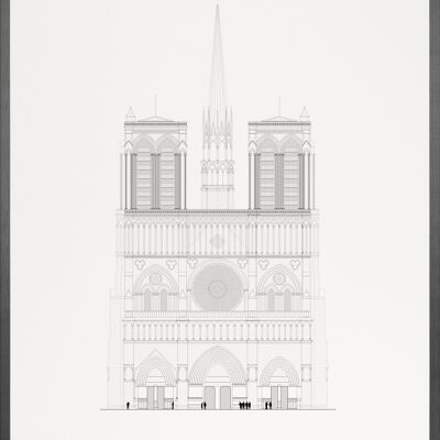 Notre-Dame de Paris (façade) - A3 (29,7 x 42 cm) - N° ../48, Black brushed aluminium
