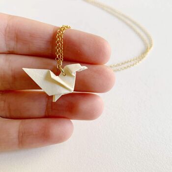 Collier en argent colibri Origami classique. - Blanc - Argent plaqué or 1
