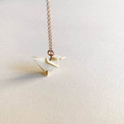 .Classic Origami Hummingbird Silver Necklace. - White - Rose Gold Plated Silver