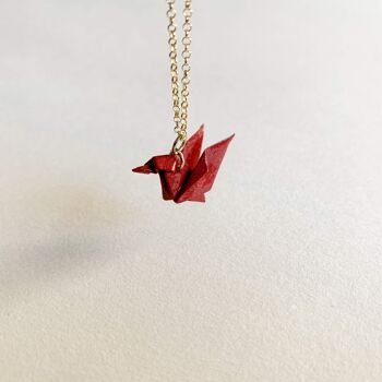 Collier en argent colibri Origami classique. - Rouge foncé - Argent plaqué or 1