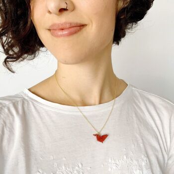 Collier en argent colibri Origami classique. - Rouge foncé - Argent plaqué or 3