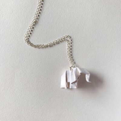 .Classic Origami Elephant Silver Necklace. - White - Sterling Silver