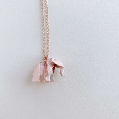 Pink Origami Elephant in Rose Gold Plated Silver Necklace