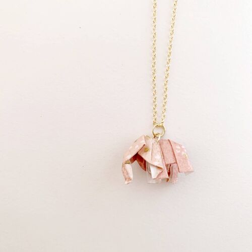 Pink Origami Elephant in Gold Plated Silver Necklace