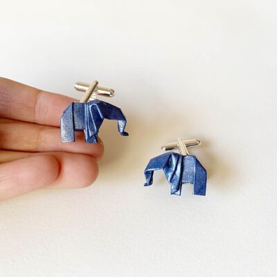 .Elephant Cufflinks. - Dark Blue