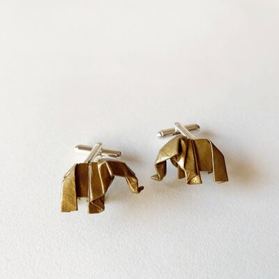 .Elephant Cufflinks. - Dark Gold