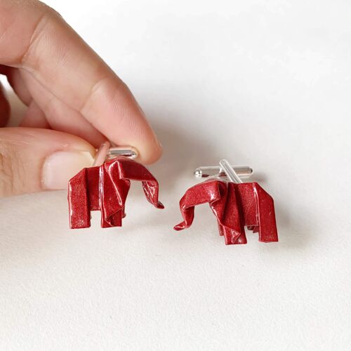 .Elephant Cufflinks. - Dark Red