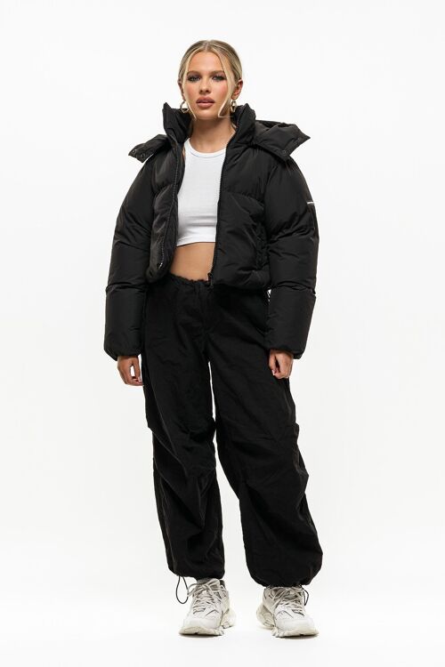 Luxe Black Cropped Puffer Jacket