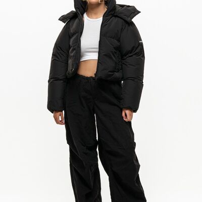 Luxe Black Cropped Puffer Jacket