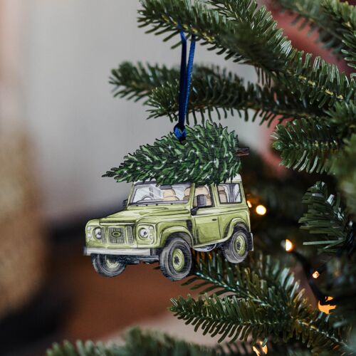 Car Sustainable Wooden Watercolour Christmas Decoration