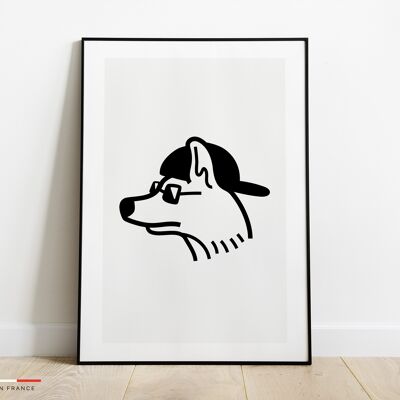 Affiche illustration chien - Poster minimaliste noir et blanc