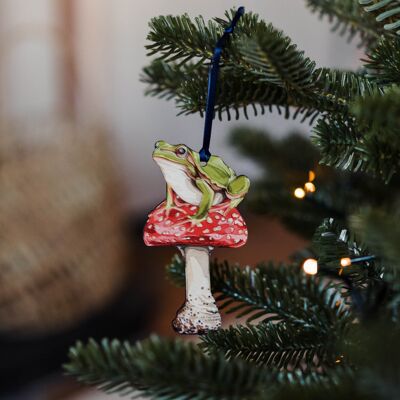 Frog Sustainable Wooden Watercolour Christmas Decoration