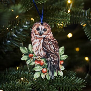 Décoration de Noël aquarelle en bois durable hibou 3