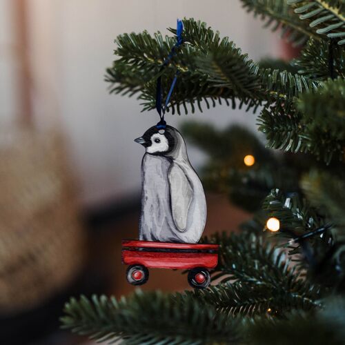 Penguin Sustainable Wooden Watercolour Christmas Decoration