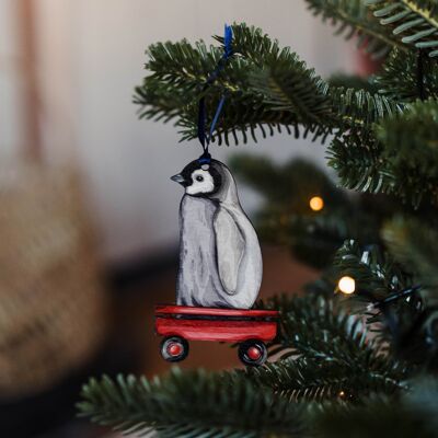 Decorazione di Natale dell'acquerello in legno sostenibile del pinguino